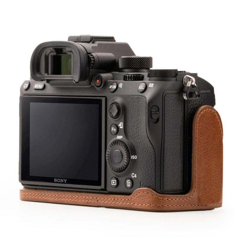 Italian Leather Camera Half Case & Strap Compatible with Sony Alpha A7 III, Sony Alpha A7R III, Sony Alpha A9 Black / Brown, Handcrafted image 5