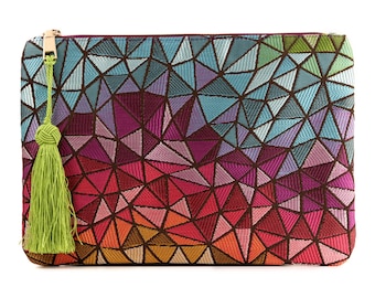 Moderne Abend-Clutch, Designer-Boho-Clutch für Damen, ultraschlanke Boho-Clutch mit Quasten und mehreren Fächern für Geld, Karten und Smartphone