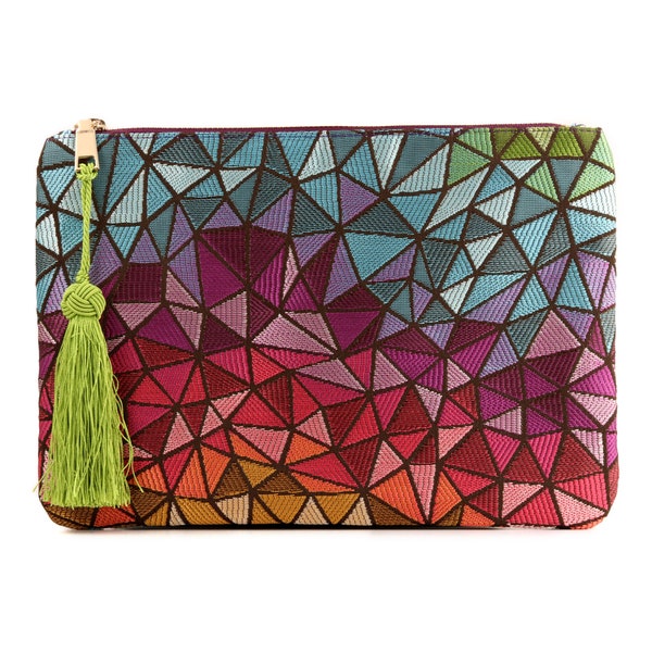 Moderne Abend-Clutch, Designer-Boho-Clutch für Damen, ultraschlanke Boho-Clutch mit Quasten und mehreren Fächern für Geld, Karten und Smartphone