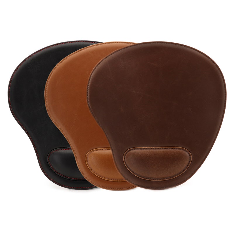 Leather Oval Mouse Pad with Wrist Rest Black / Dark Brown / Etsy