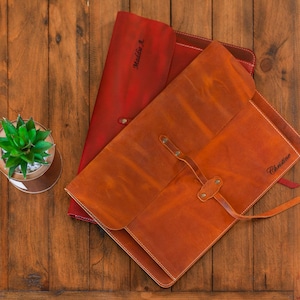 Personalized Top Grain Leather Bag for MacBook Pro and Air 16&quot;, 14&quot;, 13&quot;, 13.3&quot; 15&quot;, 12.9 iPad Case & Front Pocket Flap Closure Laptop Bag
