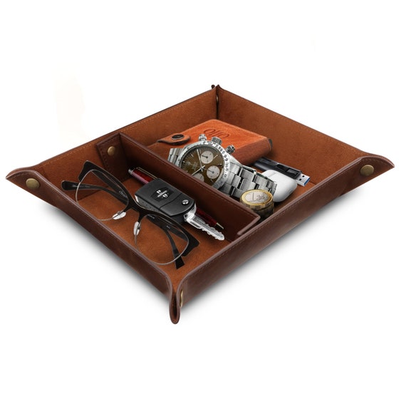 Hand Crafted Leather Office Desk Organizer Catch All Tray Etsy