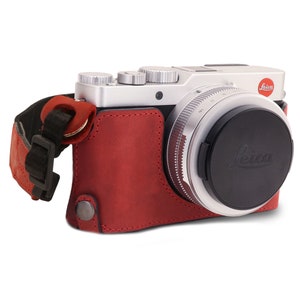 Fine Leather Camera Half Case & Strap Compatible with Leica D-Lux 7 Red