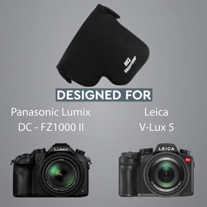 May include: A black camera case with the text "Mega Gear" printed on it. The case is designed for the Panasonic Lumix DC-FZ1000 II and Leica V-Lux 5 cameras.