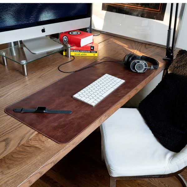Personalisierte große Mauspad aus Top Grain Leder, handgefertigte maßgeschneiderte Schreibtischunterlage, erweiterte Mausunterlage, kundenspezifisches Schreibtischzubehör