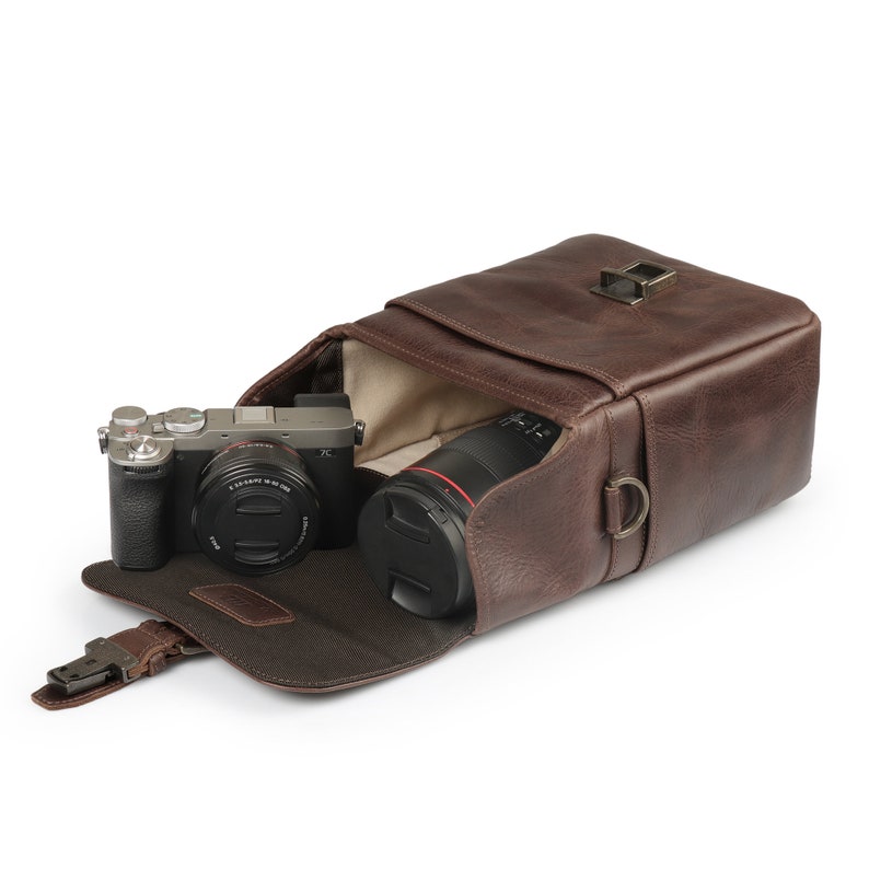 Personalized Italian Leather Messenger Bag Camera Bag for Mirrorless, Instant, DSLR Cameras, Travel Bag, Unisex Handcrafted Brown