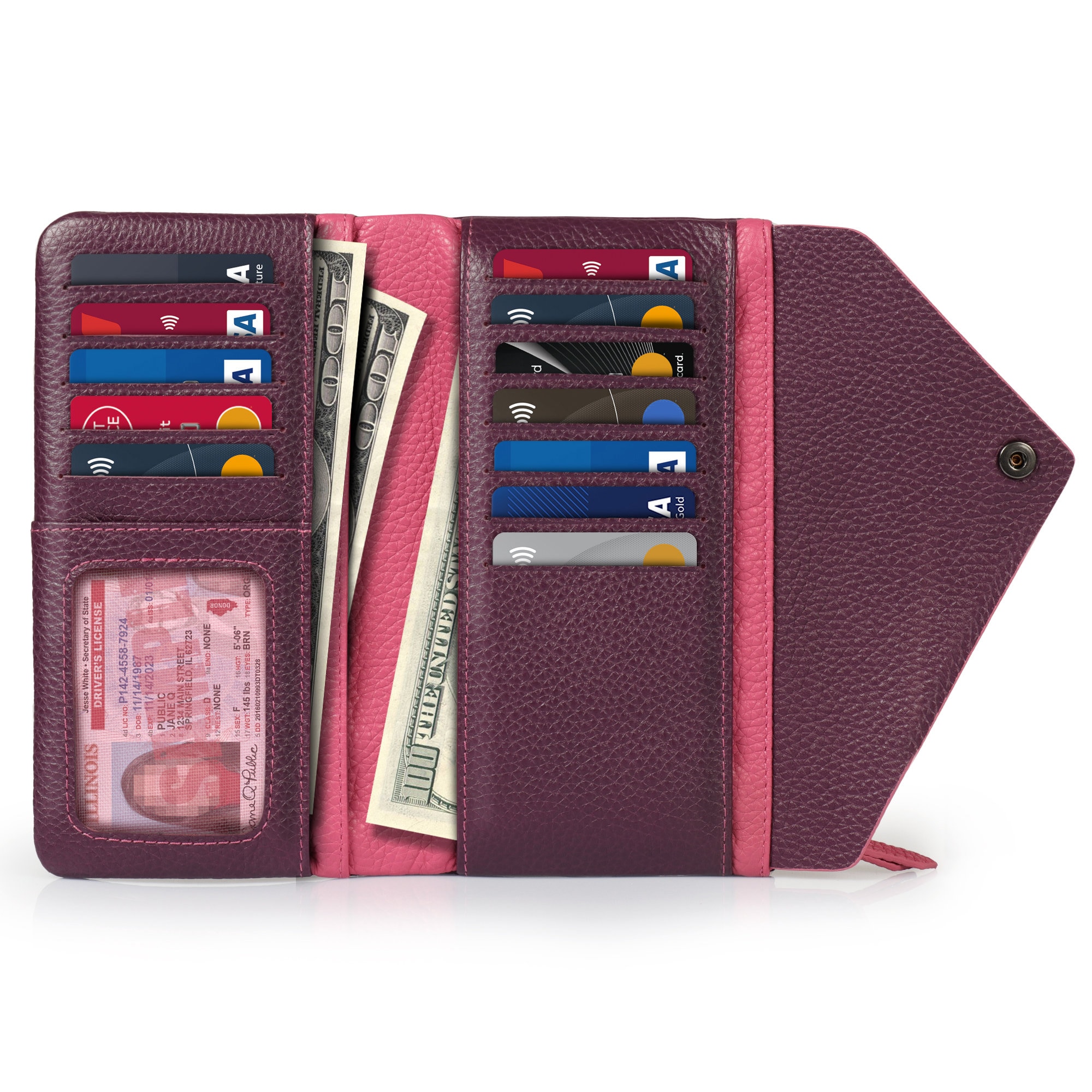 Leather Woven Trifold Wallet - Pink & Purple, Deux Mains