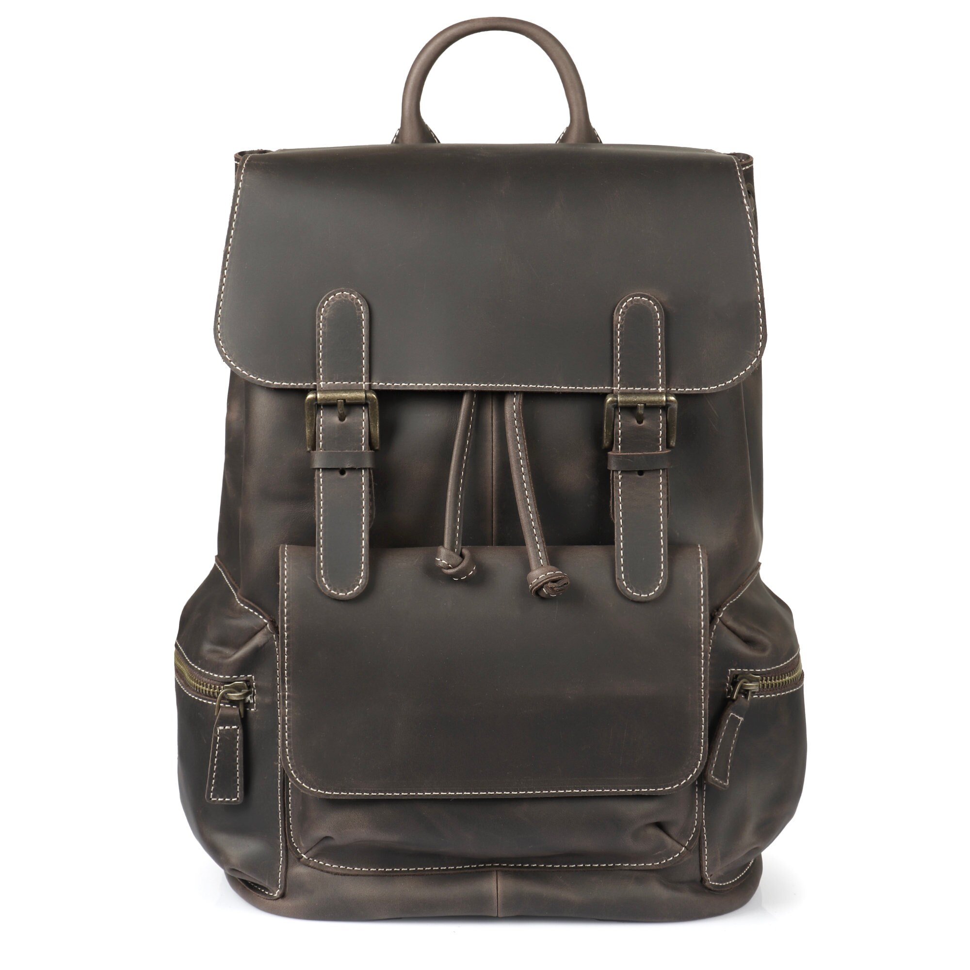 Vintage Rugged Black W/Brown Leather Backpack Or Adj. Strap Bag The Heritage - Vintage Canvas Backpack – Western Leather Goods main image 3