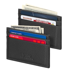 Top Grain Leather Minimalist Wallet for Daily Travel, Slim Credit Card Holder, Hand Crafted Card Wallet Perfect for Suit Pockets or Jeans