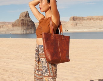 Pismo Leather Tote Bag, Handcrafted Durable High Quality Shoulder Laptop Tote, Women Tote for Toiletries or Electronic Devices