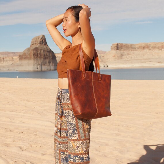 Leather Tote Bag Top Grain Cowhide | Brown Laptop Bag | Graduation Gift for Graduate | University Gift for Class of 2026