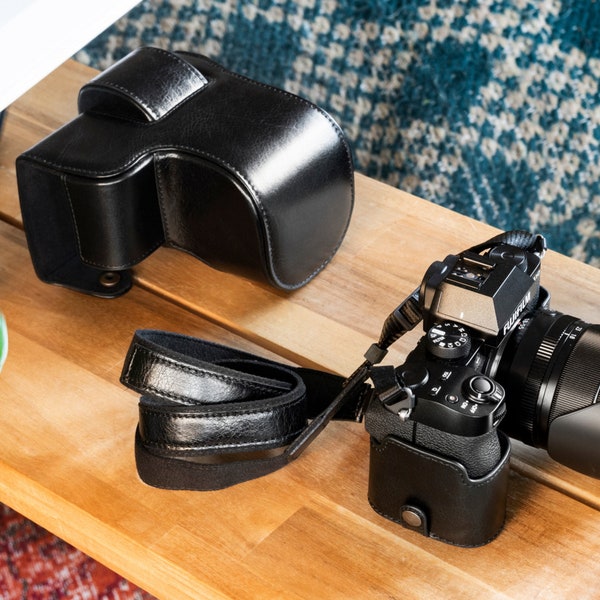 Fujifilm-X-S10 (18-55 mm Objektiv) Kameratasche aus echtem Leder mit Batteriezugang, Kamera-Abdeckung für präzise Passform und Abdeckung Fujifilm XS10