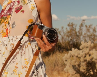 Leather Camera Half Case & Strap Compatible with Sony Alpha A6300, Sony Alpha A6000 - Black / Dark Brown / Light Brown, Handcrafted