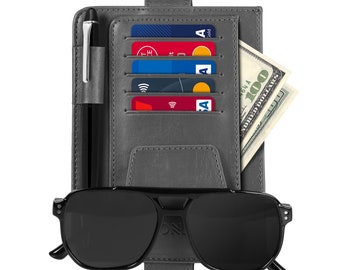 Versatile Car Organizer for Essential Daily Items, Auto Document Holder with Glasses Holder Stand, Leather Car Visor Organizer, Car Wallets