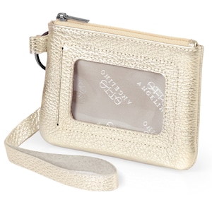 Monedero con llavero y tarjetero de piel de grano superior, monedero con cremallera hecho a mano y correa para la muñeca, monedero unisex delgado con cordón