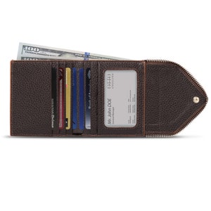 Cartera para tarjetas de crédito con bloqueo RFID y ranura para tarjeta de identificación, billetera unisex de cuero de grano superior hecha a mano con bolsillo para monedas con cremallera