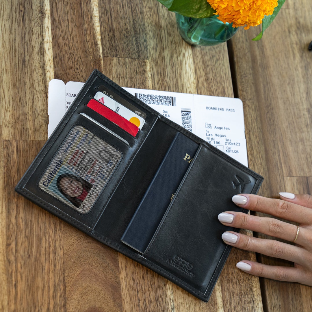 Slim Passport Wallet With RFID Blocking, Vegan Leather Passports Cover