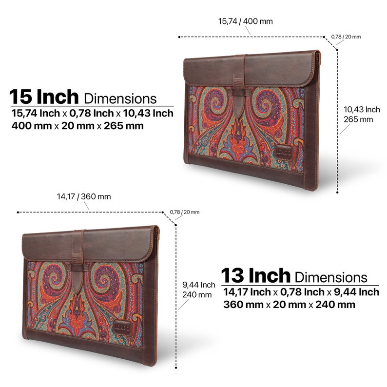 Personalized Leather Sleeve Bag for MacBook Pro and Air 16'', 14'', 13'', 13.3'' & 15'' / Brown / Blue/Purple MacBook Air MacBook Pro Case image 6