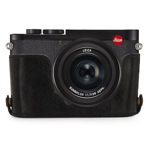 Custodia per fotocamera in pregiata pelle e cinturino compatibile con Leica Q2, realizzata a mano