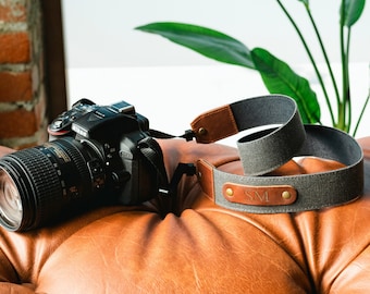 Personalized Canvas and Genuine Leather Adjustable Shoulder or Neck Strap Gift Strap for Photographers DSLR Camera Holder