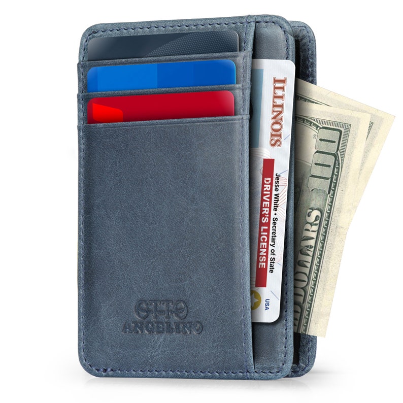 Gepersonaliseerde kaartportemonnee van topnerf leer voor dagelijks reizen, handgemaakte kaarthouder, ultraslanke creditcardportemonnee, perfect voor pakzak Blue