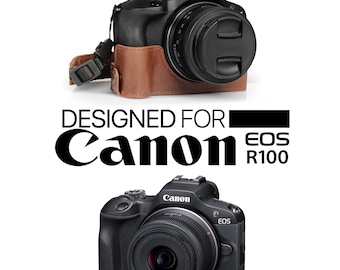 Leather Camera Half Case & Strap Compatible with Canon EOS R100, Handcrafted Genuine Leather Camera Bag, Comes with Leather Strap