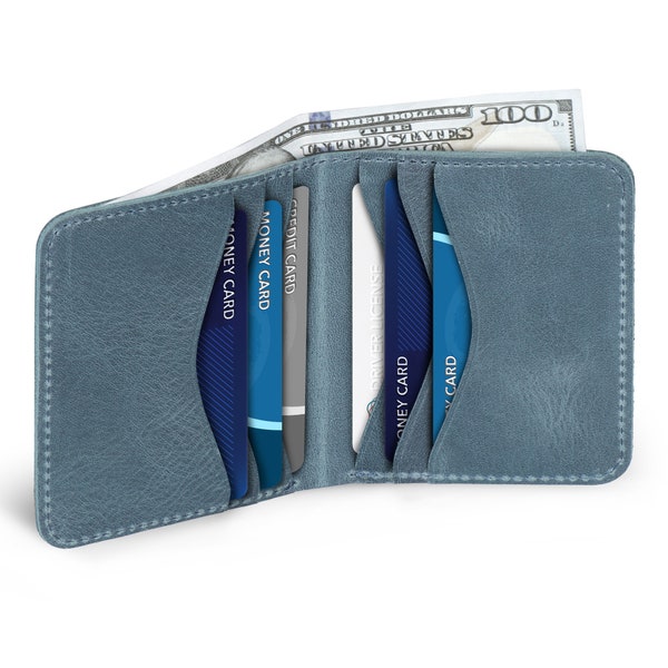 Portefeuille à deux volets personnalisé en cuir pleine fleur, porte-cartes ultrafin fait main au design minimaliste, portefeuille unisexe personnalisé pour cartes de crédit