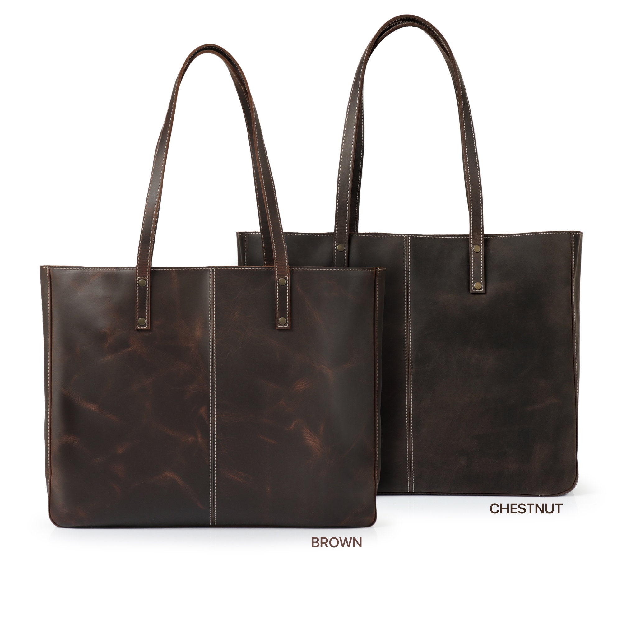 Londo Women's Leather Tote Bag - Handmade Full Grain Crazy Horse Leather, Large Shoulder Bag With 13" Laptop Compartment