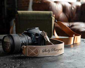 Personalized Leather Camera Strap Gift Custom Strap for Photographers DSLR Camera Holder - Gift for him Gift for Her