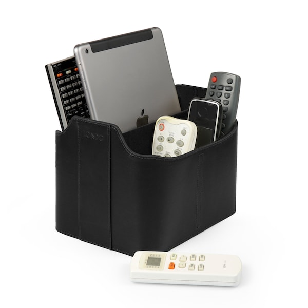 Personalized Leather Remote Caddy, Desk Organizer, Remote Control Holder with Tablet Stand Slot for DVD Blu-ray TV Roku or Apple TV Remotes