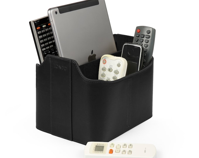 Personalized Hand Crafted Leather Remote Caddy, Desk Organizer With ...