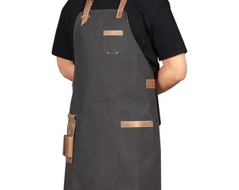 Personalized Durable Canvas Apron for Woodworking, High-Quality Apron for Gardeners, Apron with Leather Adjustable Strap, Carpenters Apron