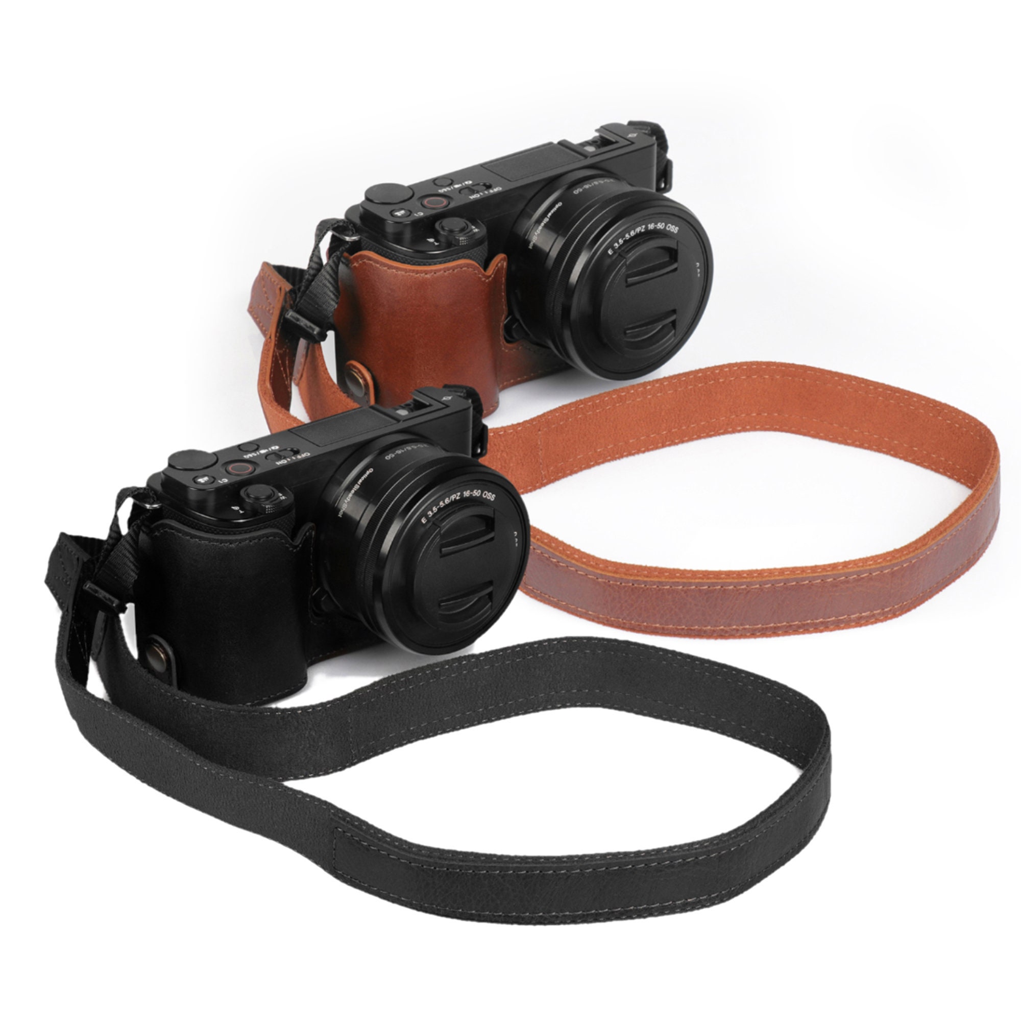 Sony ZV-E10 Fine Leather Camera Half Case & Strap - Black Sony ZV-E10 Fine Leather Camera Half Case & Strap - Black