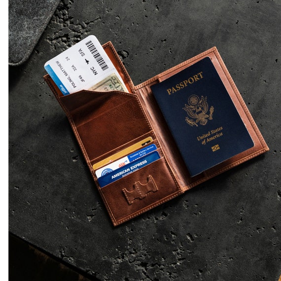 Customized Passport Holder with Credit Card Slots in Dark Brown 