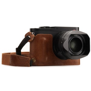 Fine Leather Camera Half Case & Strap Compatible with Leica Q-P, Q (Typ 116) - Black / Brown, Handcrafted
