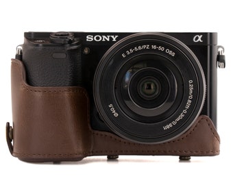 Sony Alpha A6300, A6000 (16-50 mm) Borsa fotografica Borsa protettiva in pelle per fotocamera, Custodia per fotocamera DSLR, Custodie compatte imbottite per fotocamera