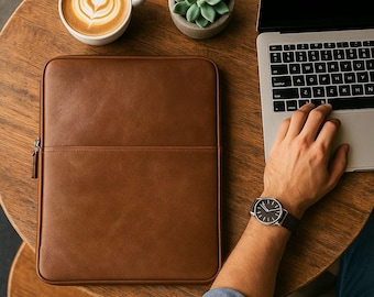 Personalized Top Grain Leather Sleeve Bag for MacBook Pro and Air - 16'', 14'', 13'', 13.3'' & 15'', Leather Macbook Sleeve, Ipad Pro Case