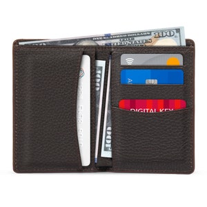 Creditcardhouder en portemonnee van topnerfleer, handgemaakte tweevoudige portemonnee in paspoortstijl, minimalistische RFID-portemonnee met creditcardsleuf