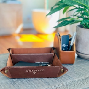 Personalized Hand Crafted Leather Catch All Tray, Office Desk Organizer, Custom Storage Tray, Valet Tray, Decorative Desk Tray, Office Decor
