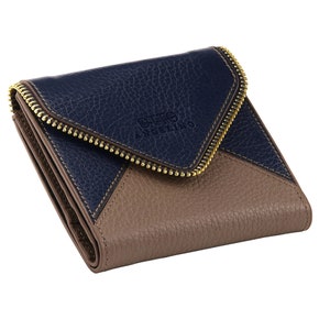 Top Grain Leather Envelope Wallet Clutch with Zippered Coin Pocket, Hand Crafted RFID Blocking Credit Card Wallet Clutch with ID Card Slot