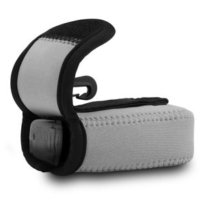 May include: Gray camera case with a black zipper and a black strap. The case has a soft, padded interior to protect your camera.