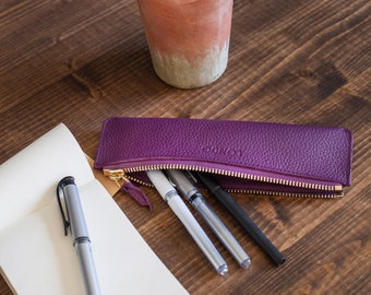 Top Grain Leather Pen Pouch | Slim Handcrafted Pencil Case | Graduation Gift for Graduate Class of 2026 | Minimalist University Gift