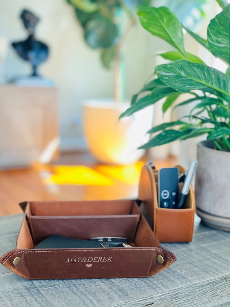 Hand Crafted Leather Office Desk Organizer Catch All Tray - Etsy UK