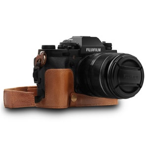 Fine Leather Camera Half Case & Strap Compatible with Fujifilm X-T3, Handcrafted