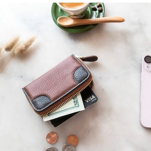Hand Crafted Top Grain Leather Wallet, RFID Blocking Zippered Quality Checkbook Wallet, Lightweight Wallet with Coin and Credit Card Pockets