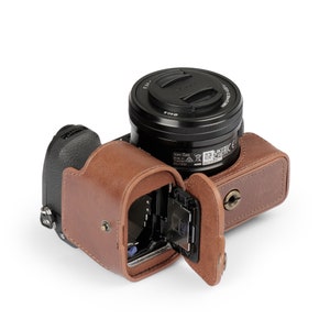 Leather Camera Half Case & Strap Compatible with Sony Alpha A6700, Handcrafted Genuine Leather Camera Bag, Comes with Leather Strap