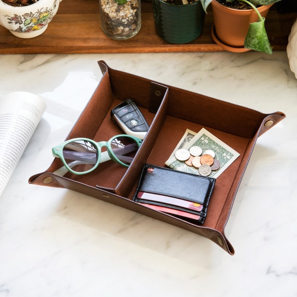 Gepersonaliseerde handgemaakte lederen bureau-organizer, vang alle lade, aangepaste opberglade, valet lade, decoratieve bureau lade, ijdelheid lade