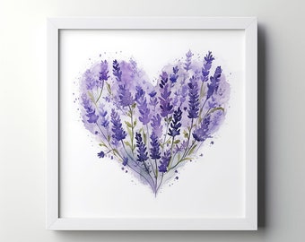 Lavender Watercolour Heart, Valentines Day Printable Wall Art, Heart of Lavender Flowers, Room Decor, PRINTABLE Digital Wall Art, DOWNLOAD