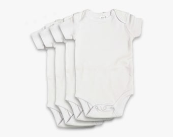 bulk white baby bodysuits organic cotton blank onesies for DIY screen printing or HTV diy baby shower crafts GOTS certified Canada seller