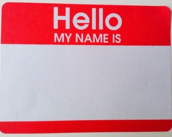 Name Stickers / Name Labels - Hello My Name Is - 100 labels. Red & White